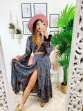 Kimono o abito etnico nero Fiori Rosa
