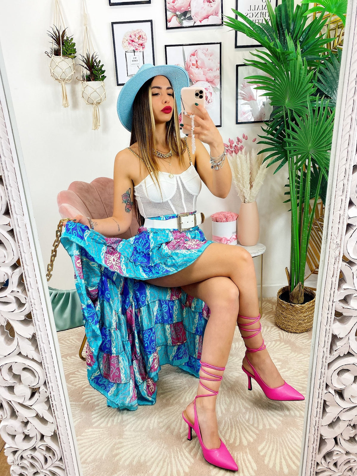 Gonna asimmetrica celeste Fuxia blu