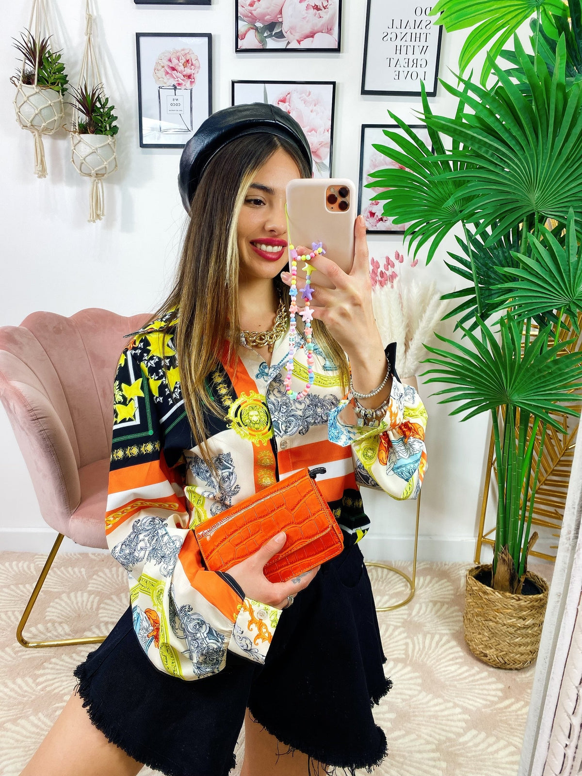 Camicia etnica dettaglio arancio senza borsetta
