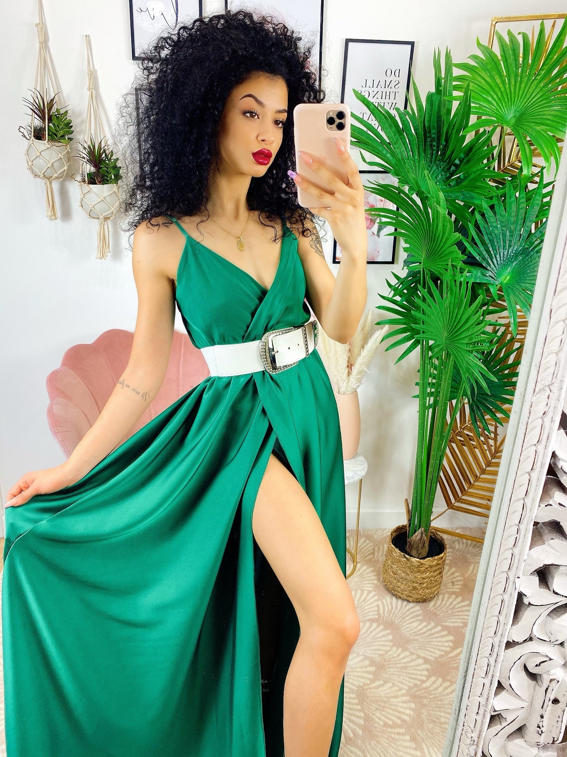 Abito con maxi spacco verde
