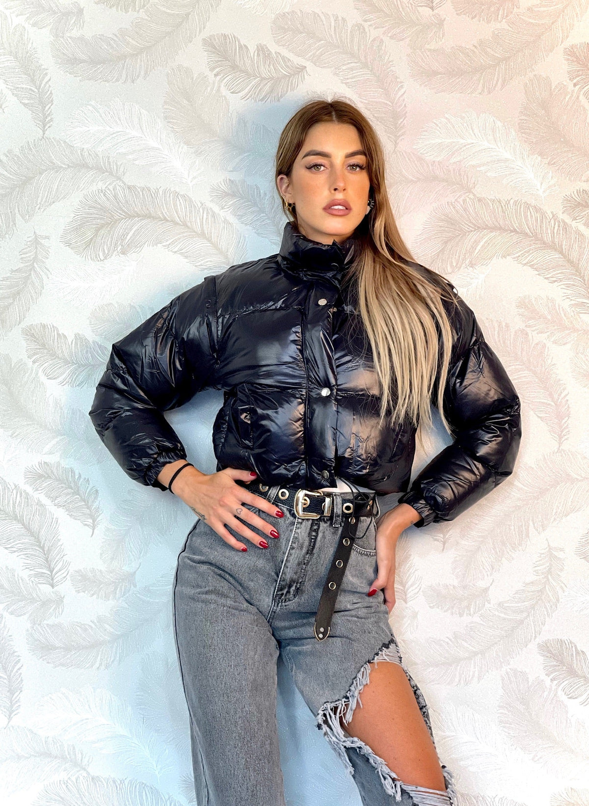 Piumino Crop nero