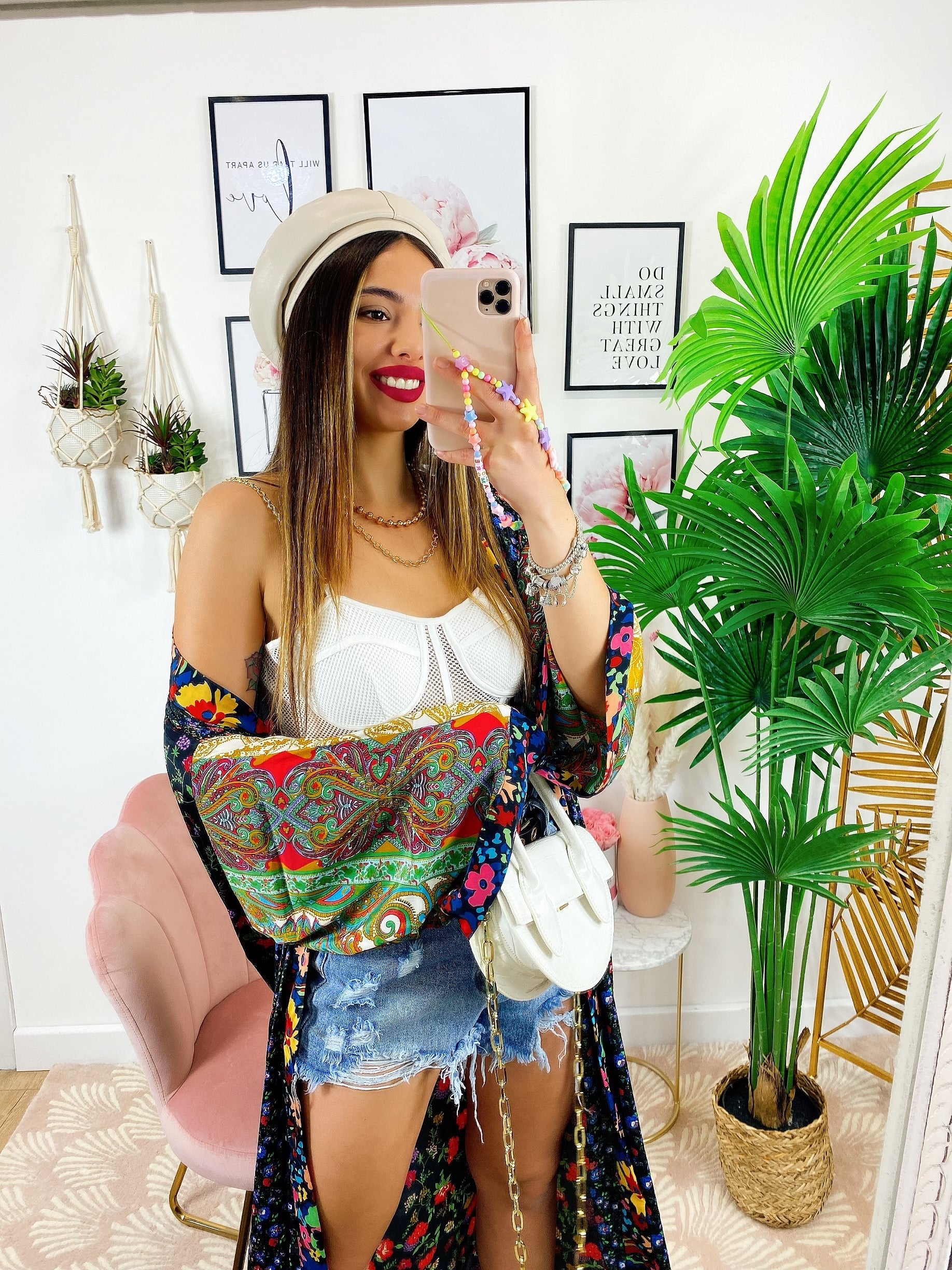 Kimono in seta etnico base nera con fiori