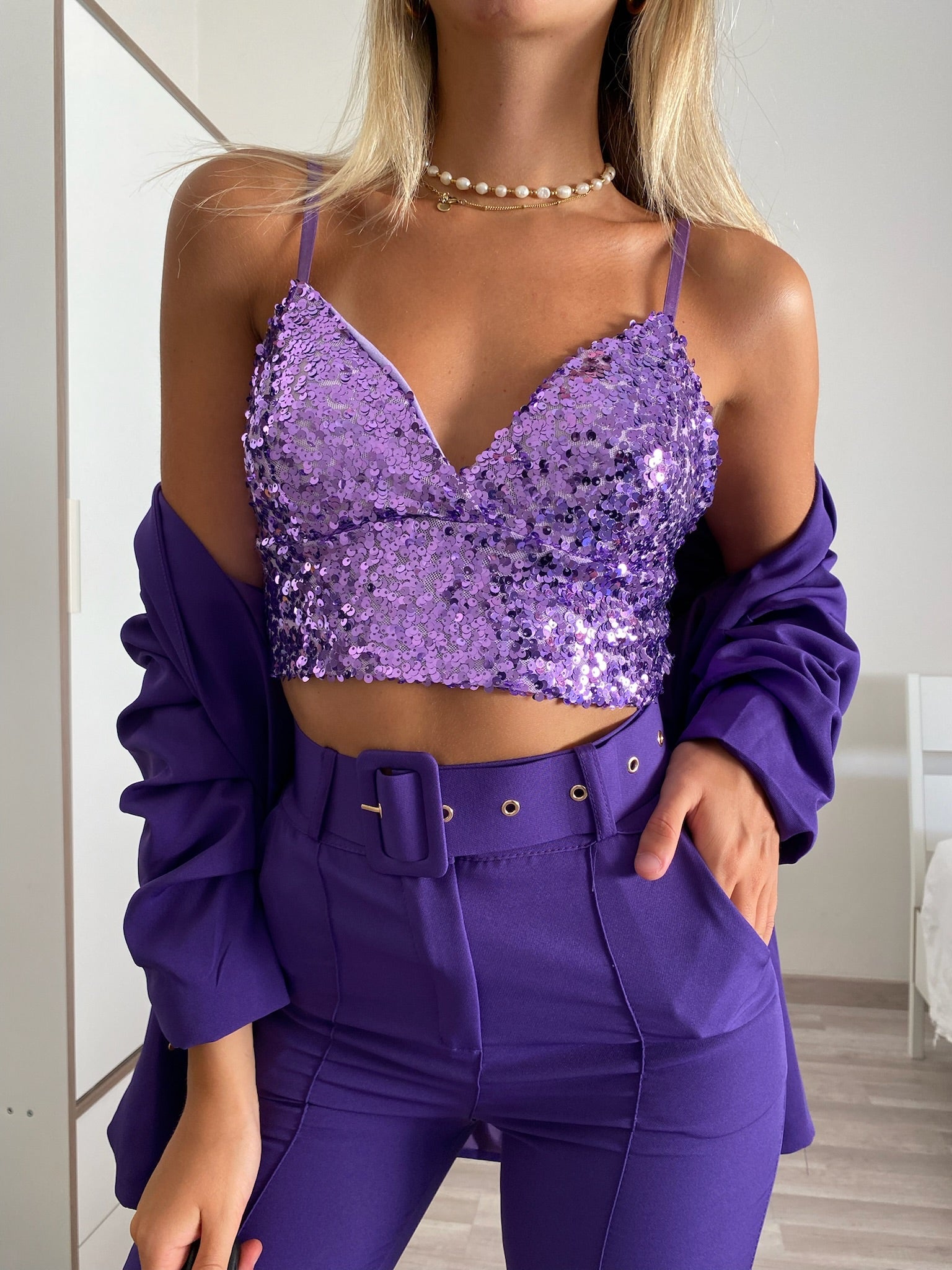 Top con paillettes lilla
