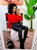 Maglione scollo a barchetta con trecce rosso