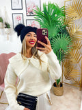 Maglione top quality collo a Camicetta e fiocco panna
