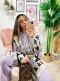 Cardigan con frange stampa cavallo lilla