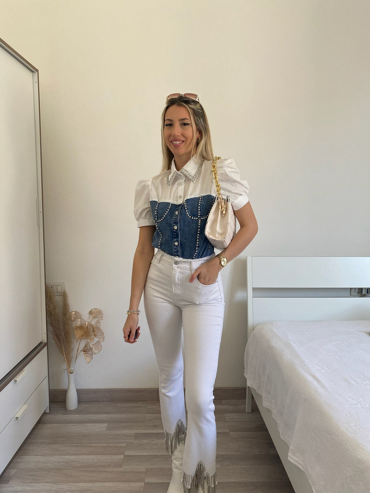 Camicia in jeans con strass