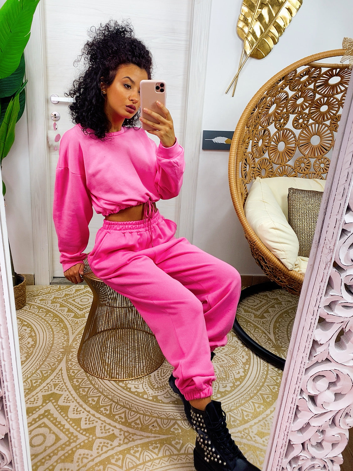 Tuta due pezzi rosa barbie maglia con elastico