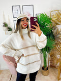 Maglione a collo alto Bianco dettaglio oro