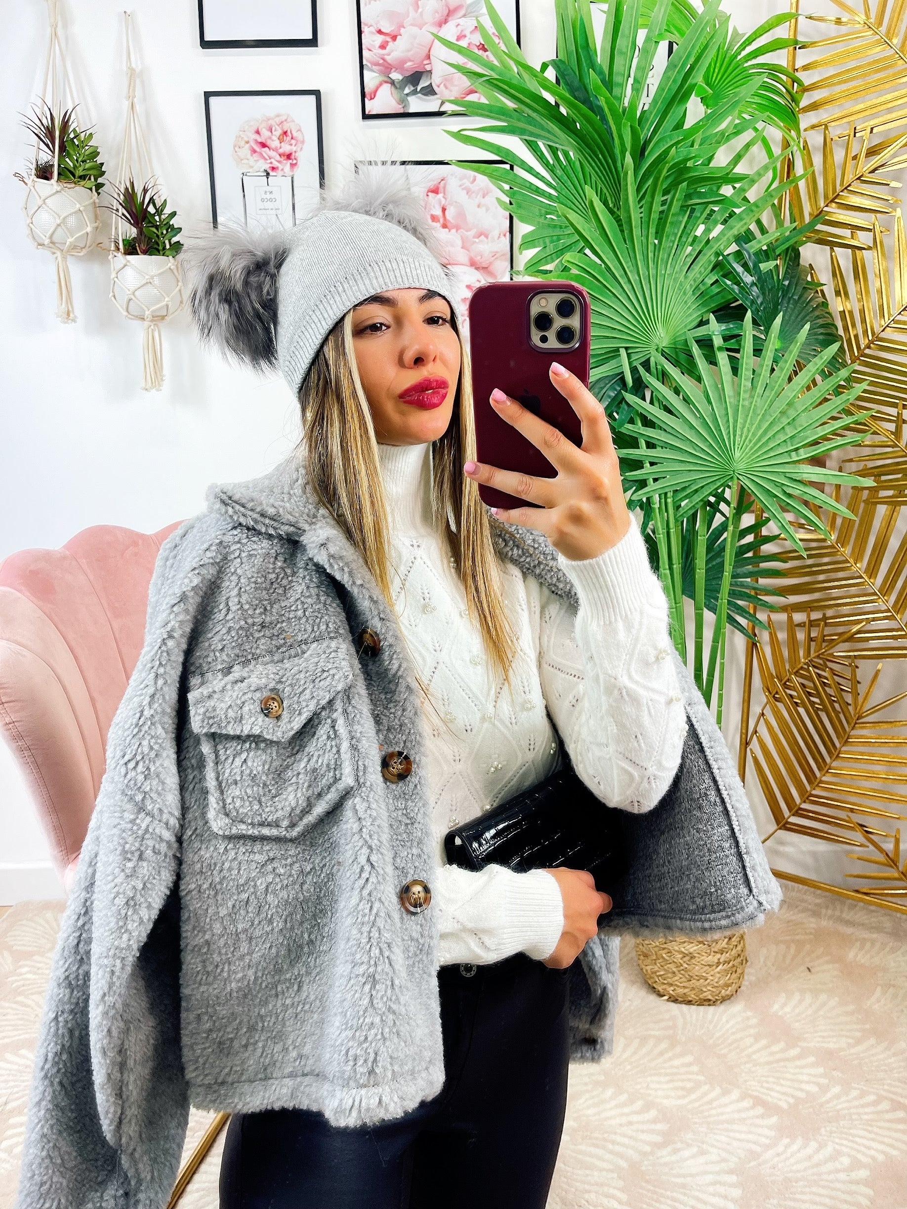 Cappotto corto Teddy grigio