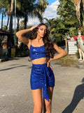 Completo top e gonna paillettes blu