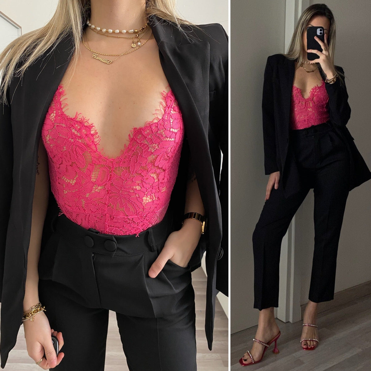 Body in pizzo Fuxia