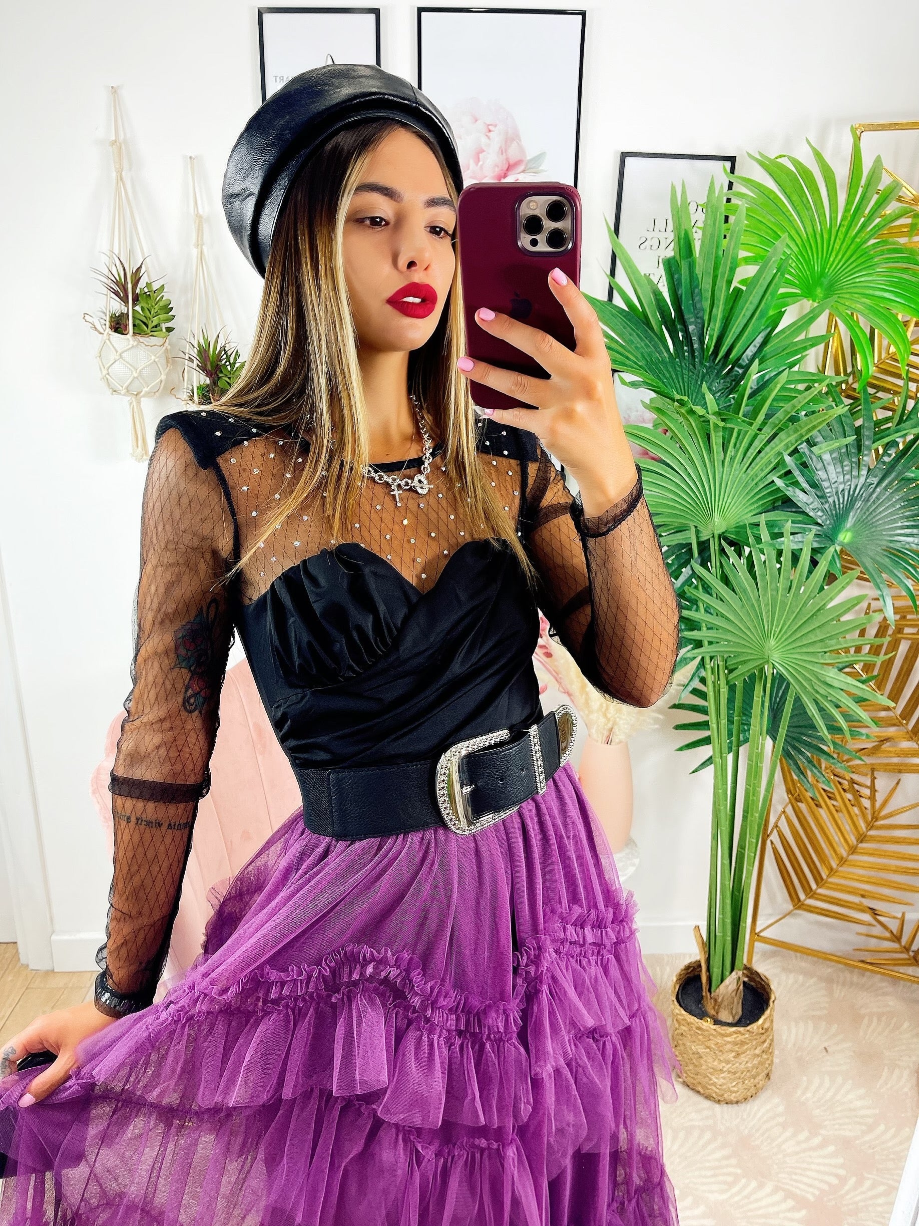 Gonna in tulle a balze purple