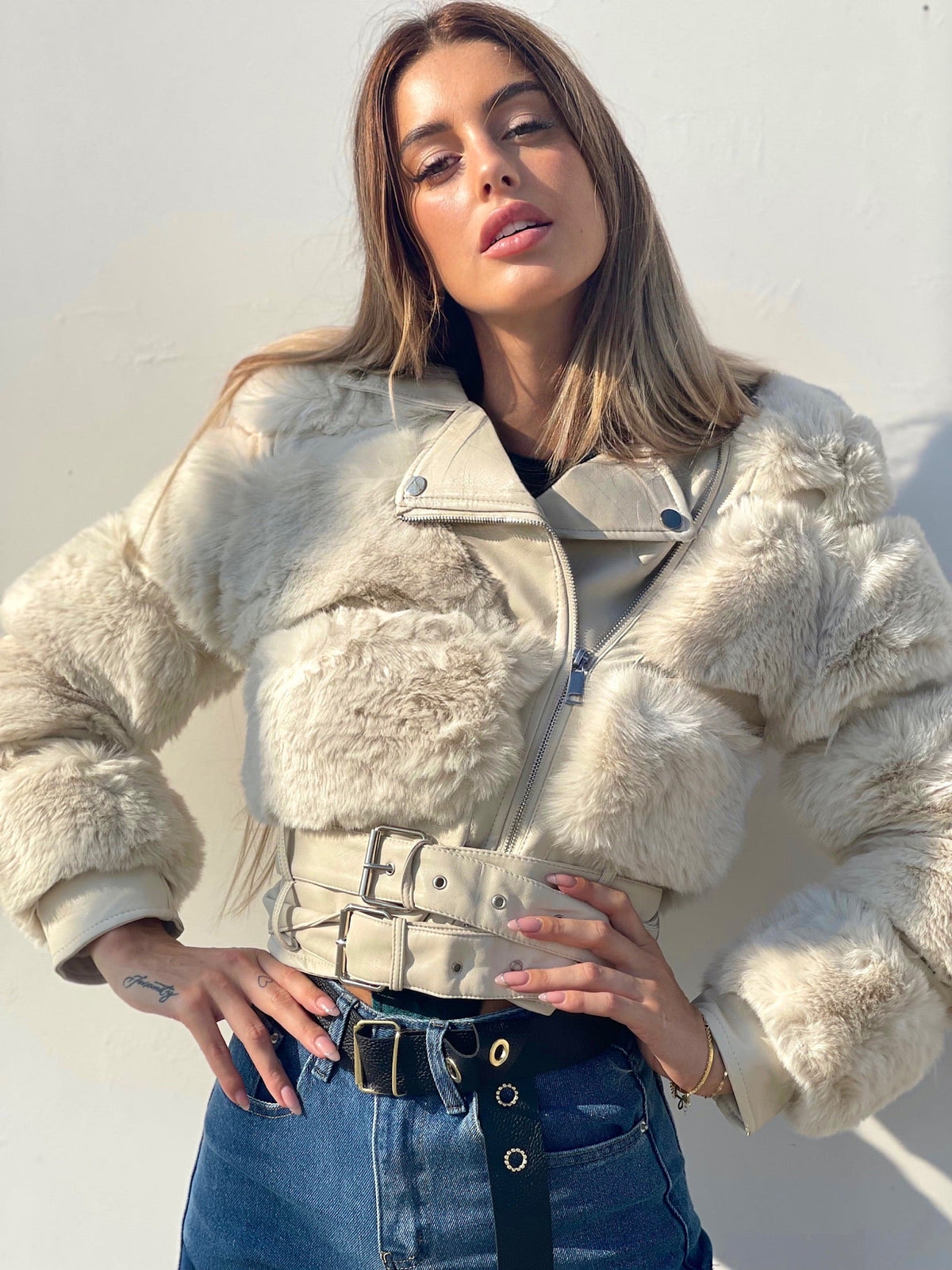 Giaccone beige con pelo morbidissimo