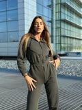 Tuta intera verde militare con zip