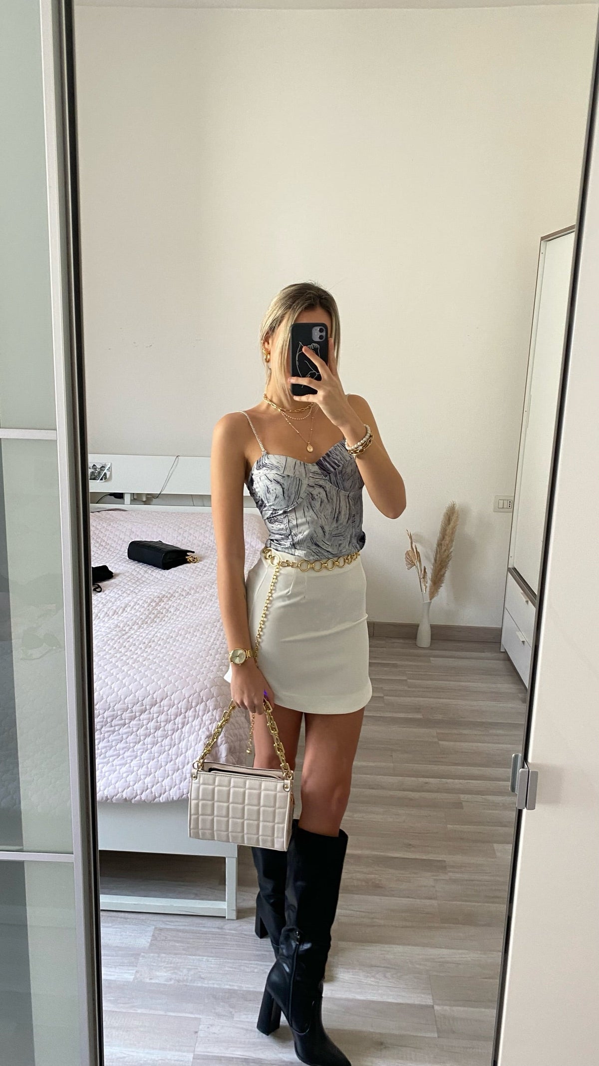 Top effetto marmo spalline in strass