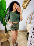 Completo sportivo maglia e short verde militare