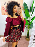 Top in raso manica lunga bordeaux