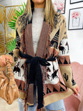Cardigan frange e cinta dettaglio cavallo beige