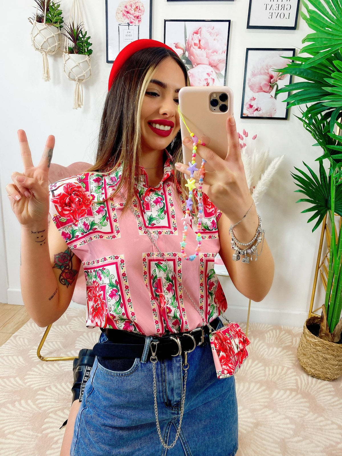 Camicia smanicata con borsetta base Rosa