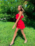 Abito in tulle a balze Venere rosso