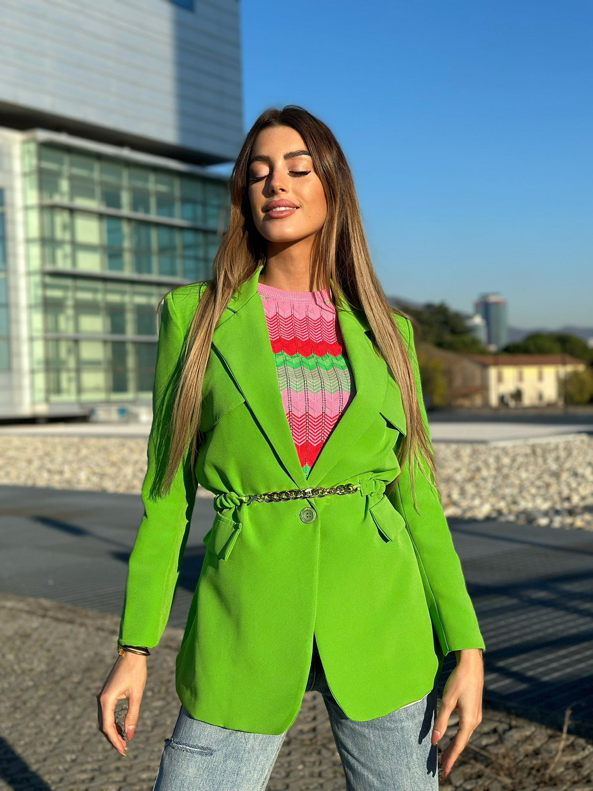 Blazer verde fluo con cintura