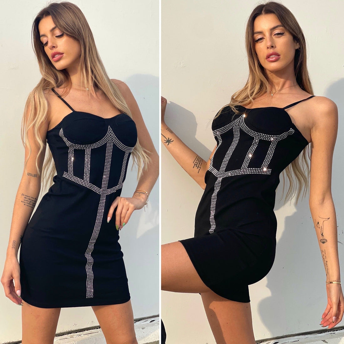 Abito a spalline con strass