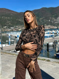 Top nude ricami nero
