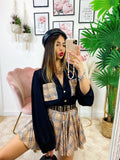 Camicia con tasca ricamata check nera