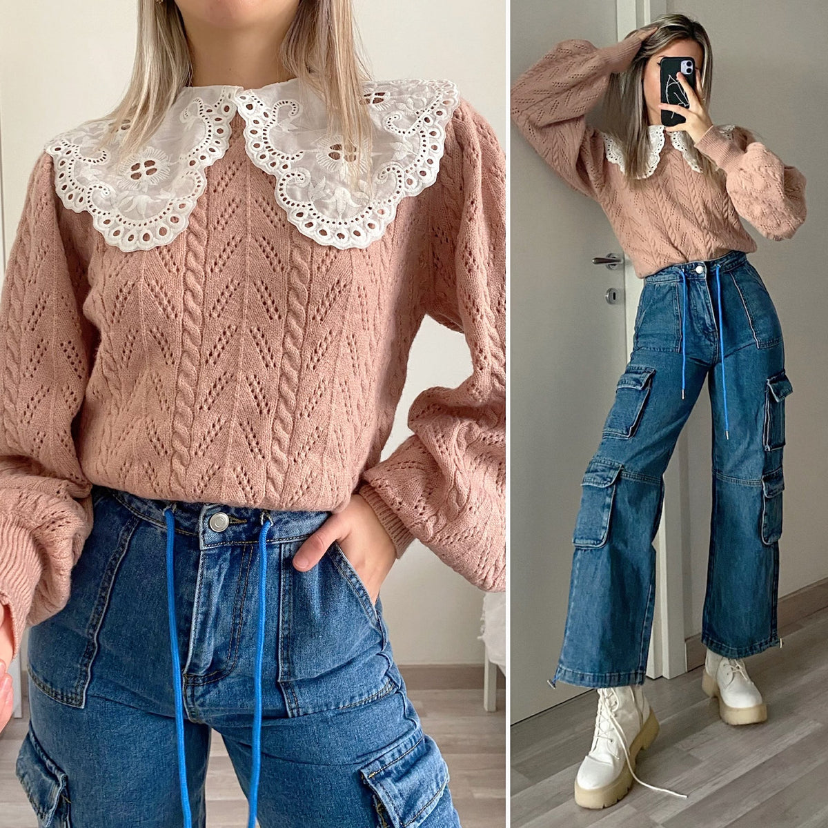 Maglione rosa collo a Camicetta rosa