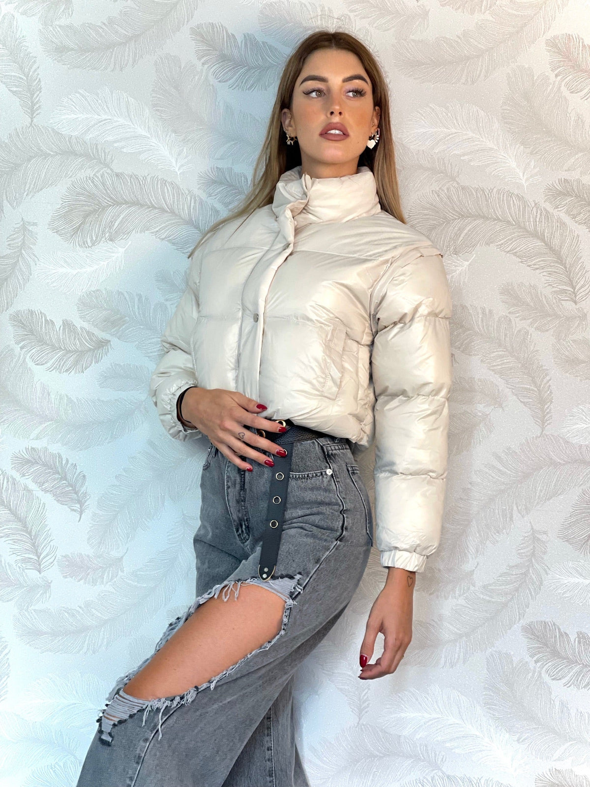 Piumino Crop beige
