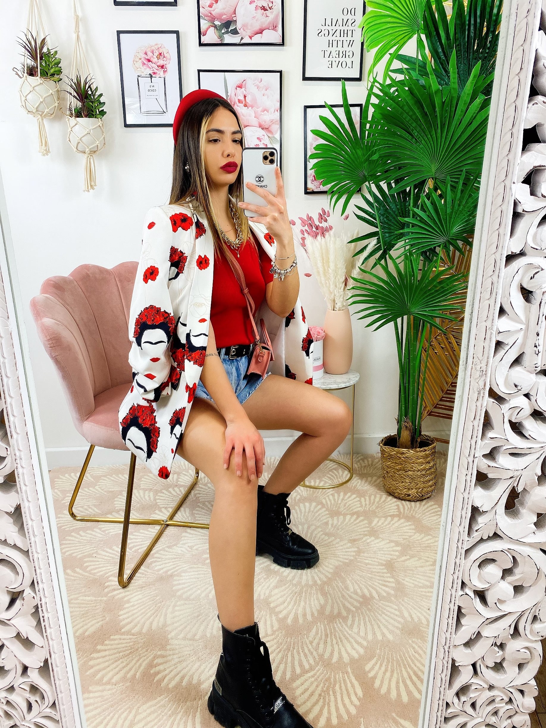 Giacca Donna Con fiori rossi