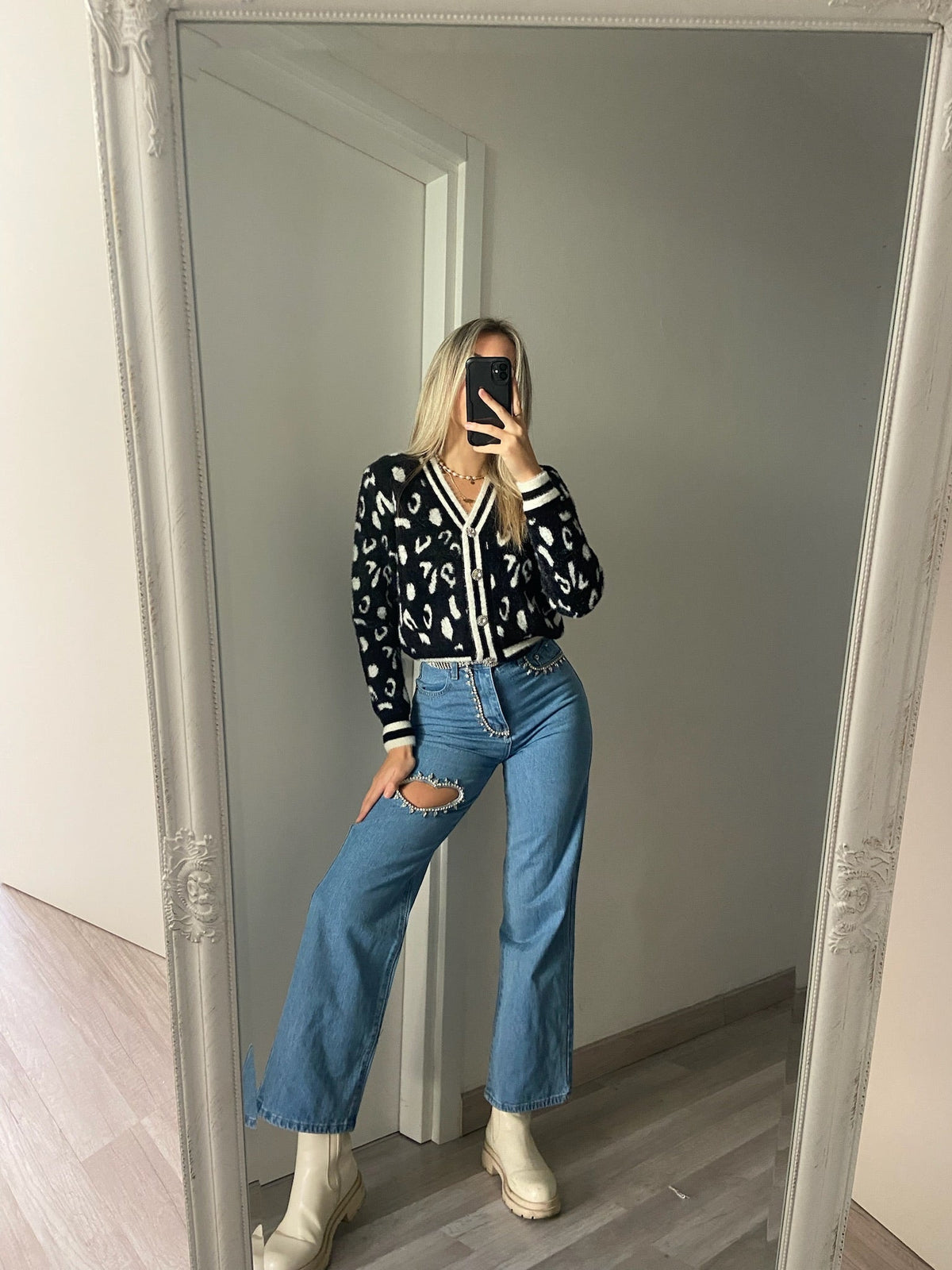 Cardigan animalier nero