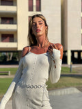 Abito a costine beige con bottoncini