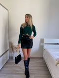 Top verde bottiglia costine con lacci
