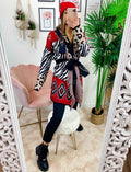 Cardigan Zebrato con frange e cinta