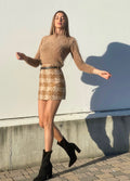 Gonna in tweed pied de poule beige