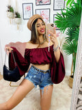 Top in raso manica lunga bordeaux