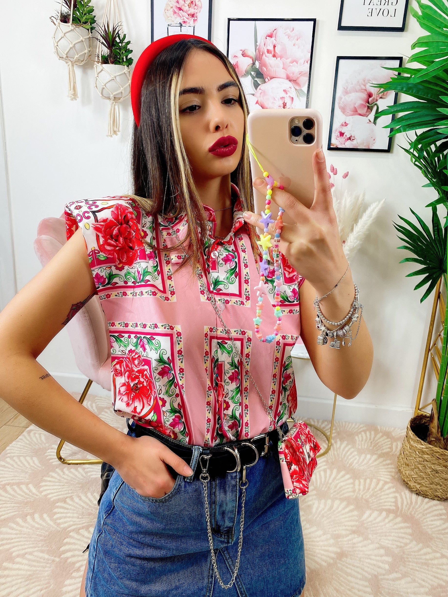 Camicia smanicata con borsetta base Rosa