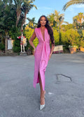 Abito rosa midi con scollo a V