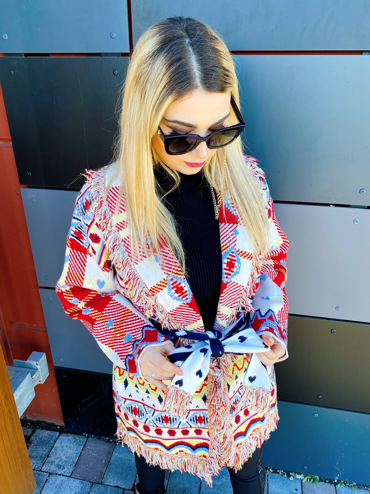 Cardigan frange e cinta con cuori top Quality