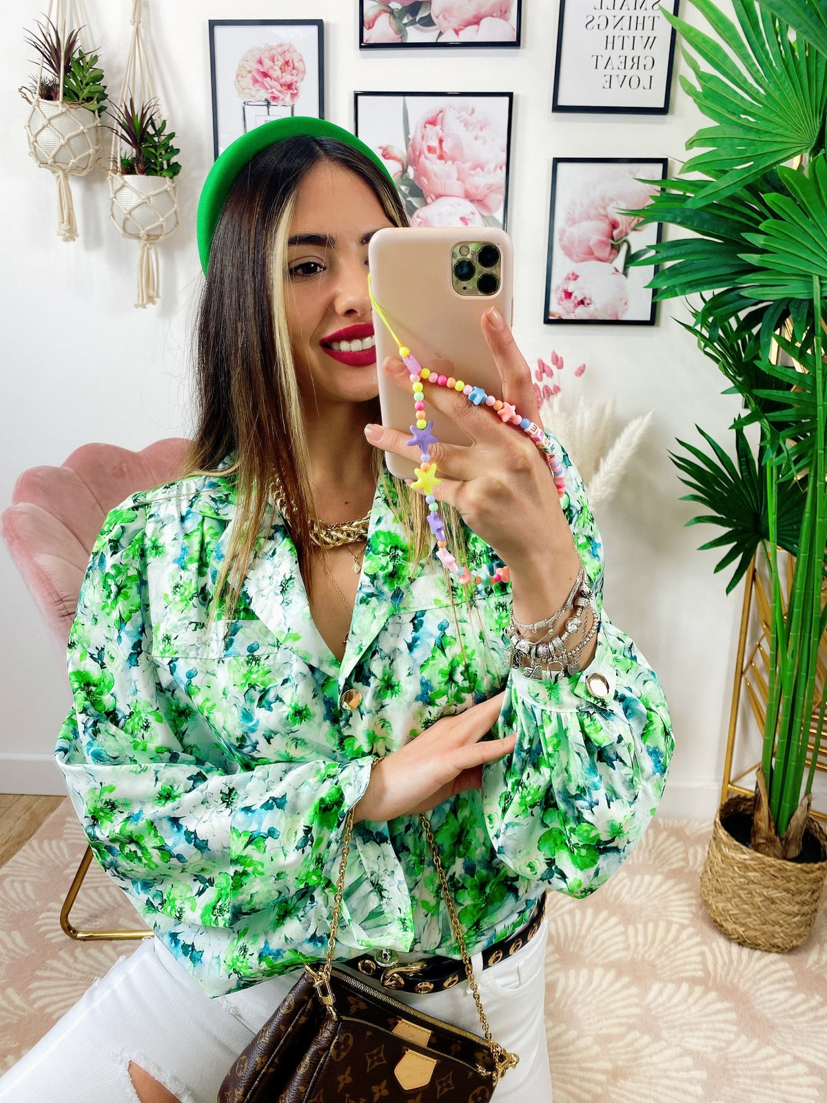 Camicia fiorata sfumature verdi