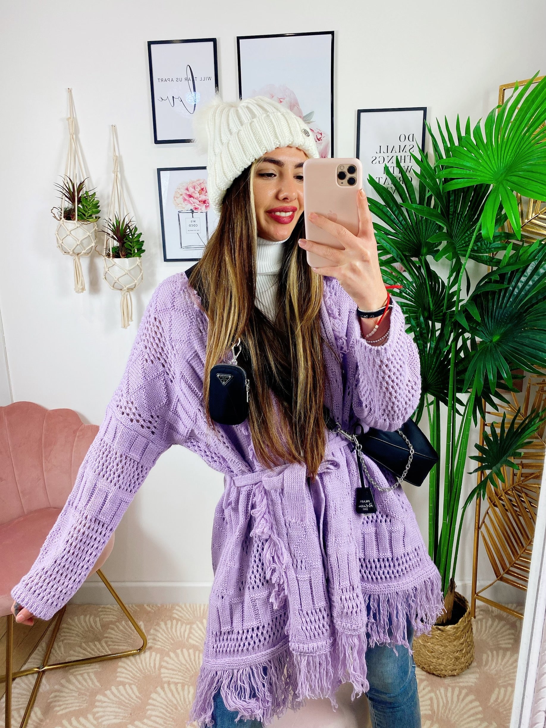 Cardigan sfrangiato lilla
