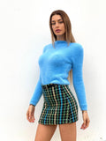 Gonna in tweed pied de poule celeste