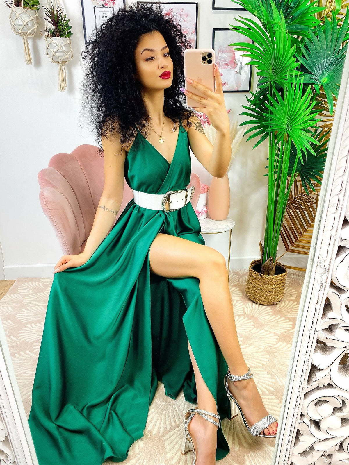 Abito con maxi spacco verde