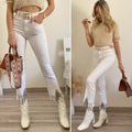 Jeans bianco con frange argento