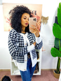 Cardigan pied de poule bottoni in perle