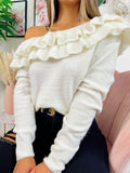 Maglione con scollo e dettaglio in catena bianco