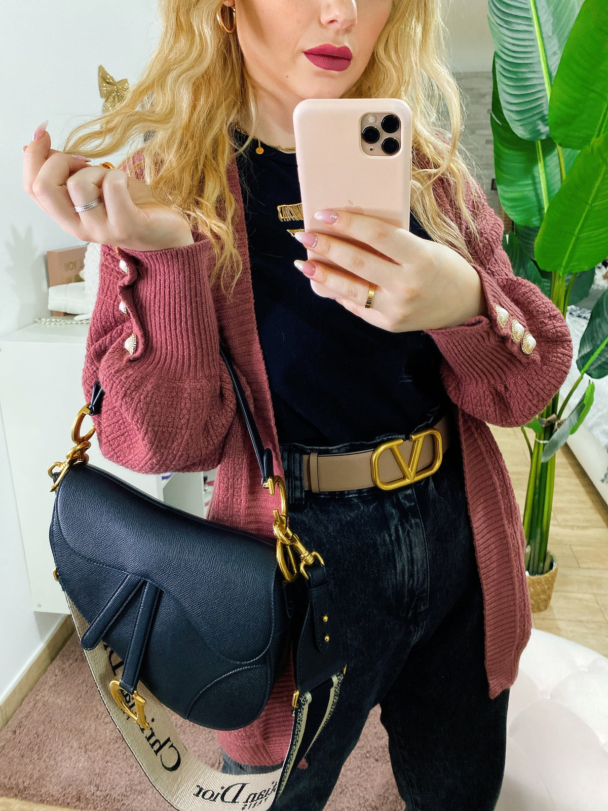 Cardigan manica lunga con perle peonia