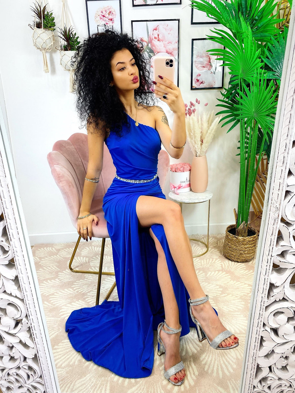 Dress Lungo a sirena monospalla blu elettrico